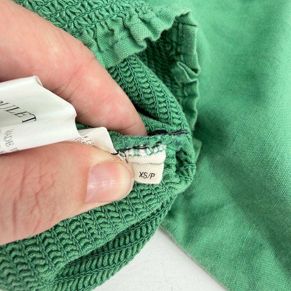 Capulet Gracia Smocked Puffed Sleeve Linen Cotton Green Carnivale Print Crop Top - Picture 10 of 13